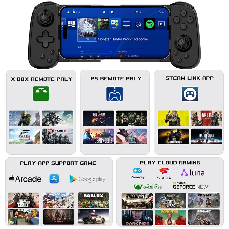 arVin Mobile Gaming Controller for iPhone 16/15/14/iPad/Android Phone/Tablet/Switch, PS Remote Player Gamepad for PS5/PS4/Xbox/PC, Wireless Joystick Play Cloud Gaming, Arcade Mfi Games, CODM, Roblox - Image 3